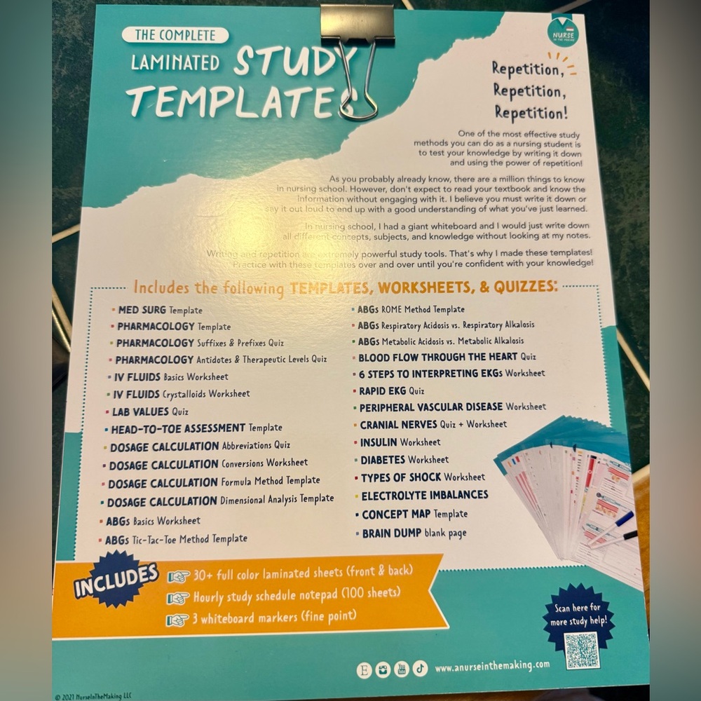 Nurse in the making Laminated Study Template Set that’s dry erase